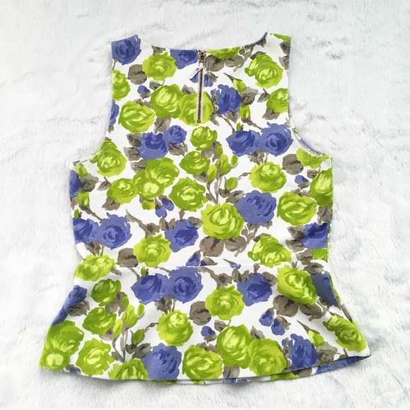 J. Crew Green and White Floral Peplum Top - Picture 4 of 6